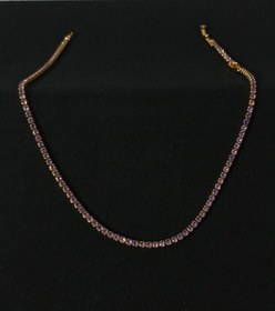 Resim Massina Colorful 3mm Mor Zirkon Taşlı Altın Kaplama Su Yolu Kadın Kolye 