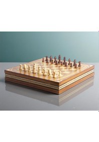 Resim El Yapımı Lüks Nakış İşlemeli Doğal Ahşap Sandıklı Premium Satranç Takımı 45x45 Cm. Hediyelik Set 1 