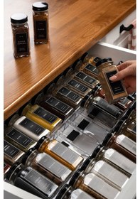 Resim 36'lı Şeffaf Kristal Plexi Standlı Cam Baharatlık Seti Siyah Kapak Ve Etiketli Baharatlık Mh03syh36 Siyah - Şeffaf 