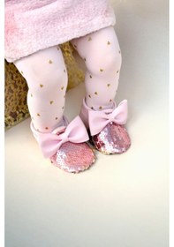 Resim Pembe Gold Pul Payetli Fiyonklu Kız Bebek Babet Patik G-2366 Pembe 