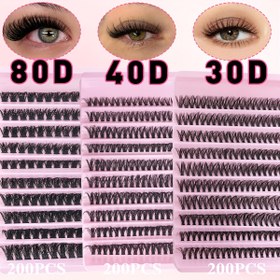 Resim 200 adet Esnek Küme Kirpikler 8-16mm, Doğal Görünümlü Bireysel Kirpikler, Kabarık DIY Uzatmalar, 30 40 80D Kıvrım - Başlangıç Dostu & Yeniden Kullanılabilir 