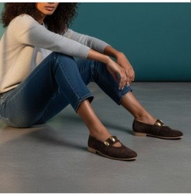 Resim Ne&ve Shoes Kahve Süet Gold Aksesuar Detaylı Lastikli Kadın Şık Ve Rahat Babet Kahverengi 