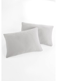 Resim Örme %100 Pamuk Flaplı 2 Adet Yastık Kılıfı 50 70 Cm Açık Gri 