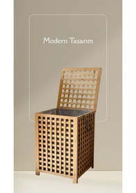 Resim Bambu Kapaklı Kirli Çamaşır Sepeti Banyo Düzenleyici Modern Şık Tasarım Organizer Bambu 