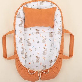 Resim Babynest ve Yastık - Çift Taraflı - Turuncu Petek - Kahverengi Tavşan 
