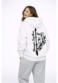 Resim Stronger Together Yazılı Aslan Kaplan Baskılı Beyaz Sevgili Kombi Beyaz 