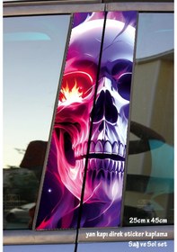 Resim İskelet Kafa Sticker Yan Kapı Direk Kaplama 2li Sol Sağ Takım Yapıştırma 