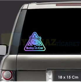 Resim Gülen Bebek Kalp Arabada Bebek Var Hologram Araba Oto Sticker 