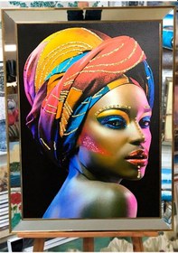 Resim Ayna Çerçeveli Kanvas Tablo Altın Simli Afrikalı Kadın 