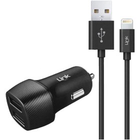 Resim Linktech C492 Araç Şarj Aleti Ve Lightning Usb Kablo Set 2.4a 2x Usb 