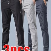 Resim 3 Adet Erkekler İçin Hızlı Kuruyan Jogger Pantolon - Elastik Bel ve Fermuarlı Cepli, Nefes Alabilen Yüksek Esnek Kumaş - Koşu, Spor Salonu, Açık Hava Aktiviteleri için Tüm Mevsim Uygun Regular Fit Atletik Günlük Pantolon 