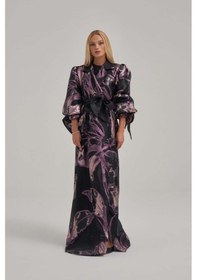 Resim Crystalia Işıltılı Gece Moru Kol Fiyonk Detaylı Uzun Ceket Çok Renkli 