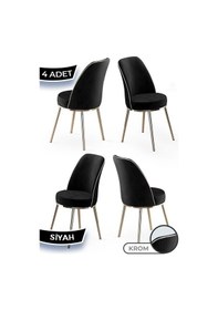 Resim Canisa Pefa Serisi 4 Adet Siyah Mutfak Sandalyesi Krom Kaplama Metal Ayak 1. Sınıf Babyface Kumaş Sandalye Siyah Ayaklar Krom 