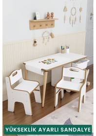 Resim 3 Çekmeceli Aktivite Masası Çocuk Masa Sandalye Seti Oyuncak Dolabı - 2 Sandalyeli - Rulo Seti Dahil Çok Renkli 
