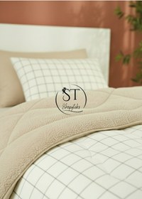 Resim Tek Kişilik Welsoft Puffi Yorgan 155x215 1 Adet Yastık Kılıflı Pamuklu % Yumuşak Bej 