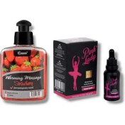 Resim Caas Çilek Aromalı Isıtıcılı Cinsel Masaj Yağı 100 ml + Pink Lady Kadınlara Özel Damla 