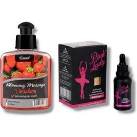 Resim Caas Çilek Aromalı Isıtıcılı Cinsel Masaj Yağı 100 ml + Pink Lady Kadınlara Özel Damla 