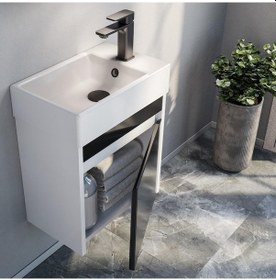 Resim Orka Yedisu 45 Cm Mdf Parlak Siyah Mini Banyo Dolabı Alt Modül Ve Siyah 