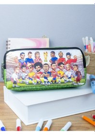 Resim Kalem Kutusu Futbol Temalı İki Bölmeli Vegan Deri Çift Gözlü Kalemlik 