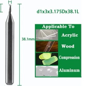 Resim 2Liyao D1X3X3.175DX38.1L Spiral Uçlu Değirmen 3.175/4/5/6/8MM Shank Tek Flüt Freze Kesiciler 3D Cnc Freze Ucu Gravür Kesim Akrilik Ahşap Alüminyum (Yurt Dışından) 