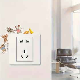 Resim 1 Adet Modern Fare Hayvan Baskılı Duvar Sticker - Aydınlatma Anahtarları, Banyo Yatak Odası Oturma Odası Ev Dekoru için Kendinden Yapışkanlı PVC Dekoratif Etiket, Düzensiz Şekil Tasarımı, Eğlenceli Anahtar Süslemesi, Parlak Yüzey, Kolay Uygulama 
