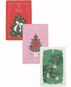 Resim Yılbaşı & Christmas Desenli Tek Taraf Baskılı 3'lü Mutfak Havlusu Kurulama Bezi Seti 60x40 Cm Kırmızı - Yeşil - Pembe 