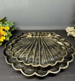 Resim Dekoratif Polyester İkili İstiridye Tepsi Sunumluk Gold Siyah Eskitme 