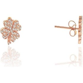 Resim Gümüş Rose Zirkon Taşlı Yonca Küpe N11.48567 