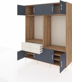 Resim Kronos Gardrop 7 Raflı 2 Çekmeceli 2 Askılı 176x59x221 Çam-antrasit/aytaşı Antrasit/aytaşı 