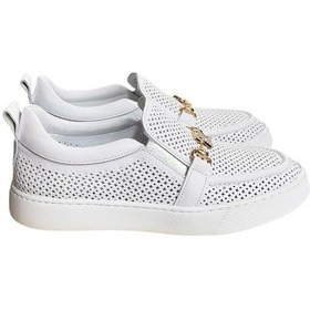 Resim Beyaz Hakiki Deri Taşlı Toka Detaylı Ultra Hafif Sneaker Beyaz 