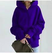 Resim Sonbahar Kış Sweatshirt Elbise Fermuar Kadın Sweatshirt Gevşek Düz Renk Sokak Cep Fermuar Büyük Beden Üstler S-5xl Mor 