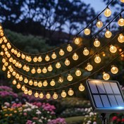 Resim Güneş Enerjili Dış Mekan Işıkları 20/50/100 LED, 8 Aydınlatma Modlu Sıcak Renkli Toplu Dize Işıkları, Bahçe Ağaç Patio Düğün Parti Tatil Noel için IPX4 Küre Güneş Enerjili Dize Işıkları 
