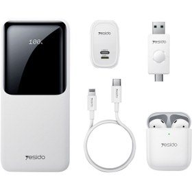 Resim Yesido CG10 10.000Mah Dijital Powerbank 16Gb Flash Bellek Airpods Kulaklık 12W Şarj Aleti Kablo 5in1 Set 