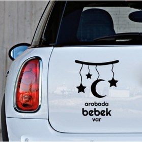 Resim New Jargon Arabada Bebek Var - Ay Yıldız Modifiye Araba Sticker 25cm - Siyah 