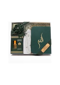 Resim Takke + Esans + Tesbih + Seccade + Kadife Kuran Hediye Seti Çanta Boy, Yeşil 