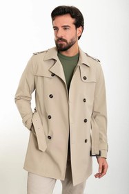Resim Mcr Düz Slim Fit Kemerli Kruvaze Erkek Trençkot 21300 