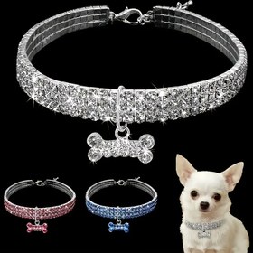 Resim Parlayan Rhinestone Pet Kemer, Köpekler ve Kediler için Ayarlanabilir Zincir Kolye, Karikatür Desenli Dayanıklı Metal, Pet Aksesuarları, En İyi Noel İçin 