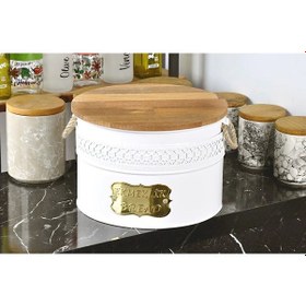 Resim Metal Ekmeklik Ahşap Kesme Tahtalı Hasır Kulplu Ekmeklik Beyaz 