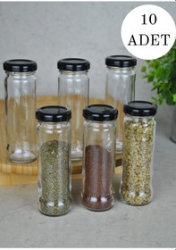 Resim 10 Adet 105 Ml Metal Siyah Kapaklı 105 Cc Şeffaf Uzun Cam Kavanoz 