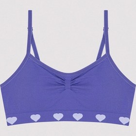 Resim Penti Kız Çocuk Mor Kalpli Dikişsiz Kısa Üst Mavi 