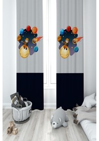 Resim Mekta Home Bebek Ve Çocuk Odası Astronot Çocuk Ve Gezegen Desenli 2 Kanat Fon Perde 