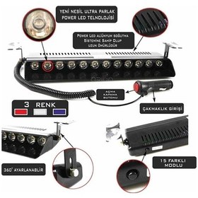 Resim 12 Ledli Polis Çakar Vantuzlu Çakmaklık Girişli Uyumlu 3 Renk 