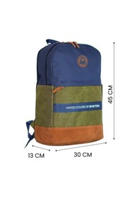 Resim United Colors Of Benetton Üç Bölmeli Retro Erkek Çocuk Sırt Çantası - Lacivert Yeşil - Günlük Okul Seyahat Çok Renkli 