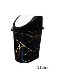 Resim 3 Lt Siyah Beyaz Mermer Desenli Klik Çöp Kovası Mutfak Banyo Çöp Kutusu Standart 