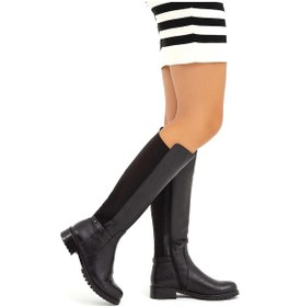 Resim Tamer Tanca Kadın Hakiki Deri Siyah Floter Casual Çizme Siyah 