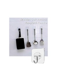 Resim Pratik 12 Adet Güçlü Şeffaf Duvar Askısı Askılığı Yapışkan Kancalı Mutfak Banyo Askı Açık Gri 