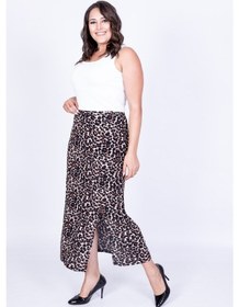 Resim Myline Büyük Beden Leopar Desenli Yırtmaçlı Etek 