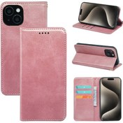 Resim Dana Derisi Iphone 16 Pro Max Uyumlu 7 Manyetik Emişli Kartlık Cep Telefon Kılıfı 001 Açık Pembe 