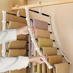 Resim 2'li paket, Ev için Pratik Depolama Giysi Askısı Çok Fonksiyonlu Katlanabilir Paslanmaz Çelik Pantolon Askıları 