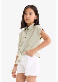 Resim DeFacto Kız Çocuk Crop Önden Bağlamalı Pamuklu Kısa Kollu Gömlek D7646A825SMGN1156 